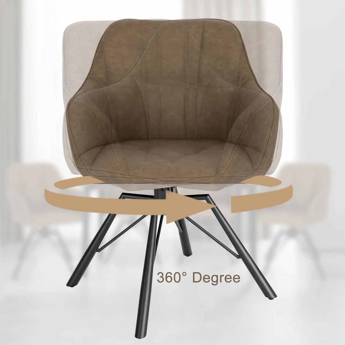WOLTU Juego de 4 sillas de comedor giratorias, silla de cocina, silla tapizada, silla giratoria, silla cómoda con reposabrazos y respaldo, silla con reposabrazos para comedor y salón, con tapizado de piel sintética, marrón