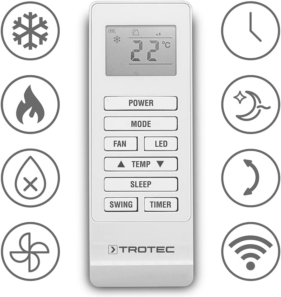 TROTEC Aire acondicionado de pared PAC-W 2650 SH | Climatización 4 en 1: refrigerador, calefactor, ventilador, deshumidificador | con integración WLAN y control mediante smartphone