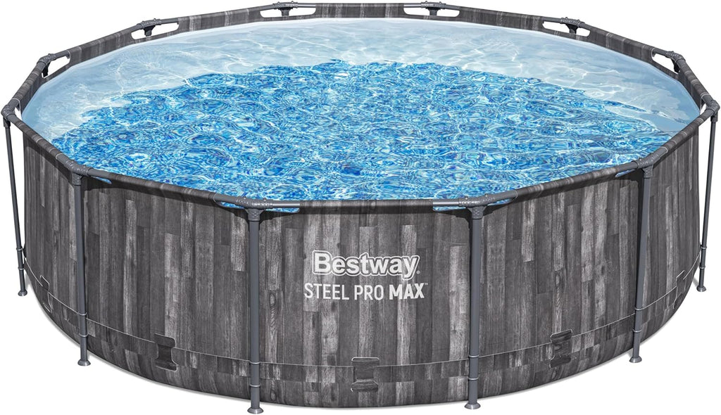 Piscina desmontable redonda Bestway 366x100 cm, set con bomba de filtrado, aspecto madera | 9.150 L, material TriTech de 3 capas, fondo con aspecto de mosaico de guijarros, incluye bomba de filtrado y escalera