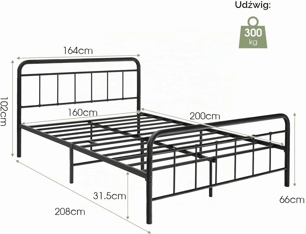 COSTWAY metalowe łóżko z ramą na materac 200 x 160 cm, podwójne stelaż łóżka, łóżko z ramą i szkieletem, miejsce do przechowywania pod łóżkiem, metalowe łóżko gościnne z platformą