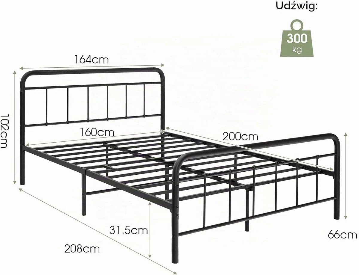COSTWAY metalowe łóżko z ramą na materac 200 x 160 cm, podwójne stelaż łóżka, łóżko z ramą i szkieletem, miejsce do przechowywania pod łóżkiem, metalowe łóżko gościnne z platformą