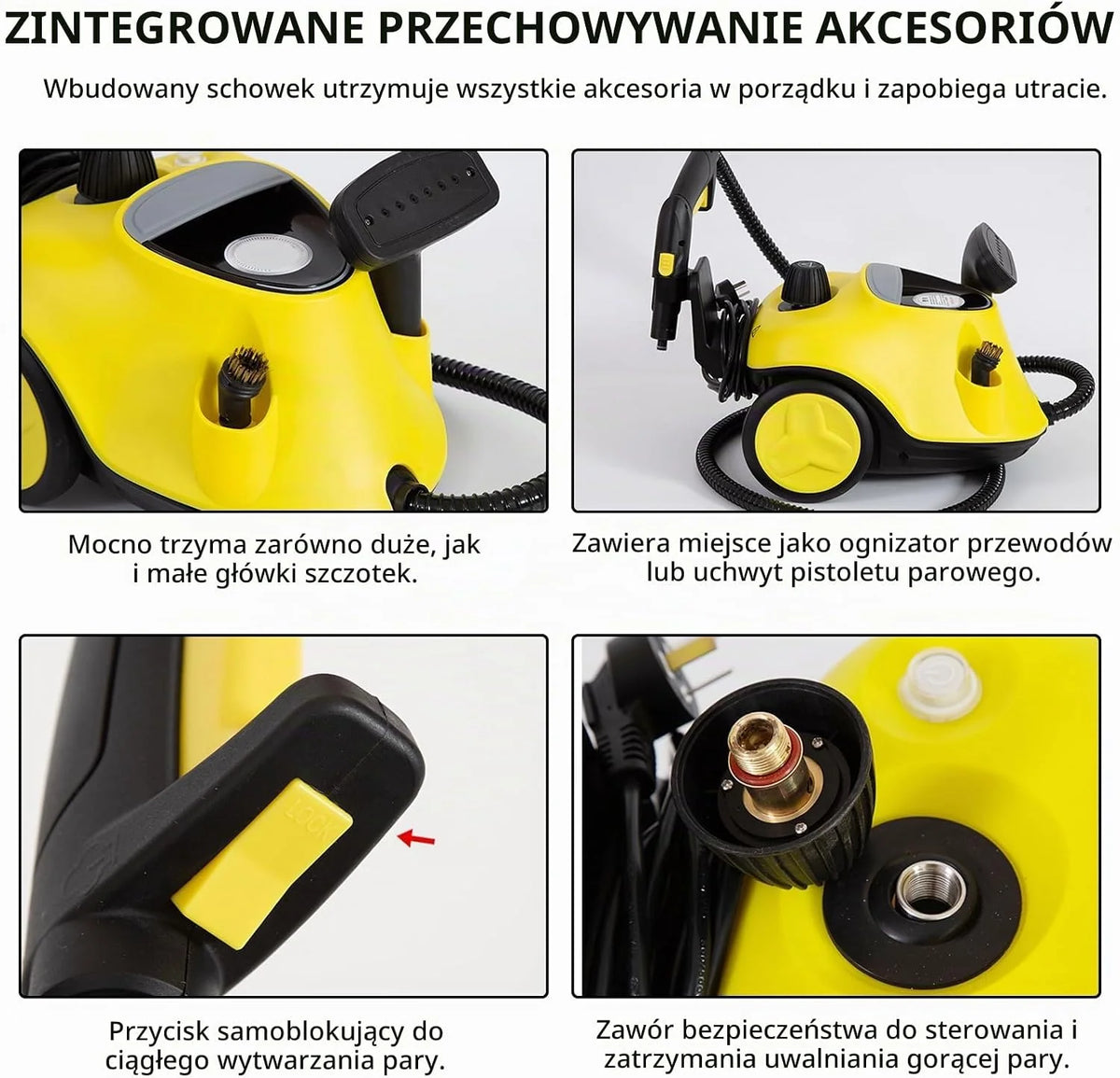 Ulepszona myjka parowa 2100 W z 29 akcesoriami, wielofunkcyjna ręczna urządzenie parowe ze zbiornikiem 2,1 l, ciśnienie pary 5 bar, zestaw do czyszczenia podłóg i dyszami, alarm niskiego poziomu wody