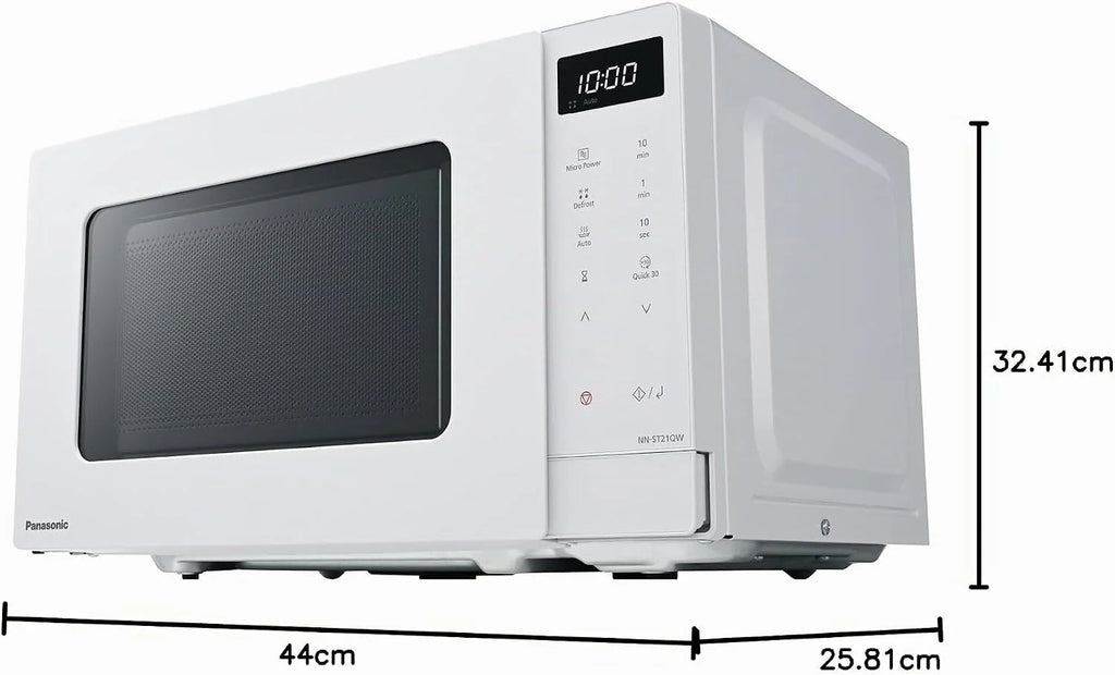 Panasonic NN-ST21QWEPG Tylko kuchenka mikrofalowa 20 l ze szklanym naczyniem, 800 W, automatyczne rozmrażanie, 11 programów automatycznych, wyświetlacz LED, 5 ustawień zasilania, cyfrowy timer, biały