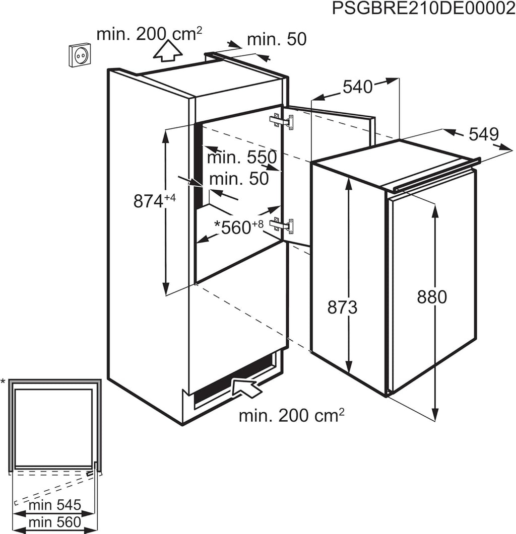 Frigorífico integrable AEG TSK5O881ES / 880 mm / 142 L / Puerta deslizante / E