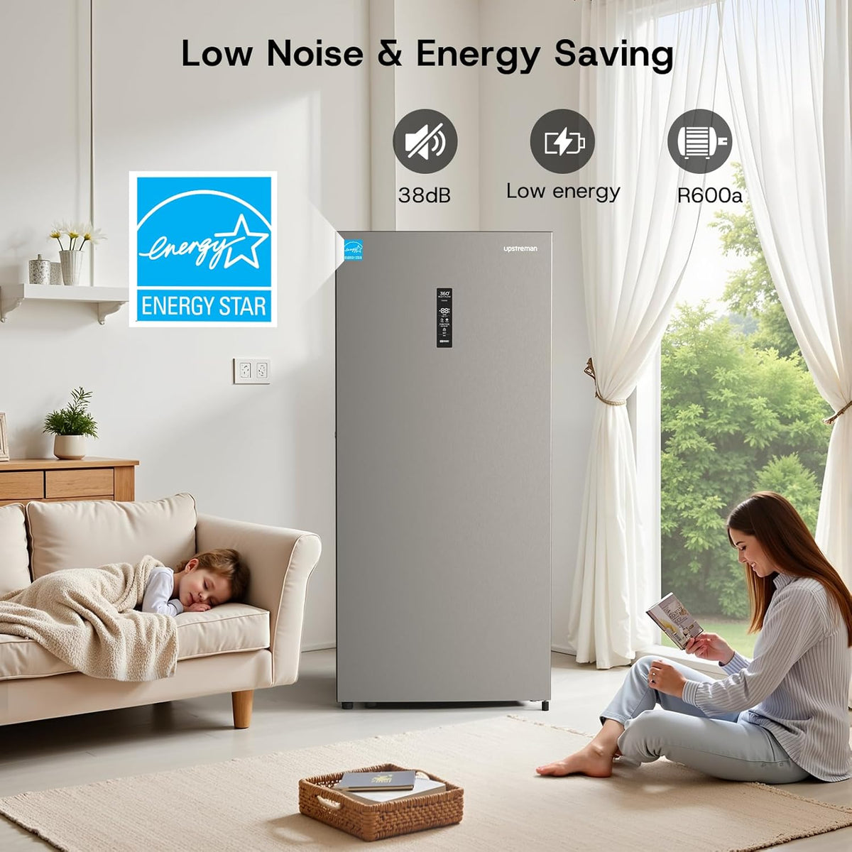 Congelador vertical Upstreman de 14.0 pies cúbicos, congelador convertible a refrigerador con control electrónico inteligente, sin escarcha (frost-free), Energy Star, funcionamiento silencioso, congelador de pie para hogares, oficinas y garajes - UF14