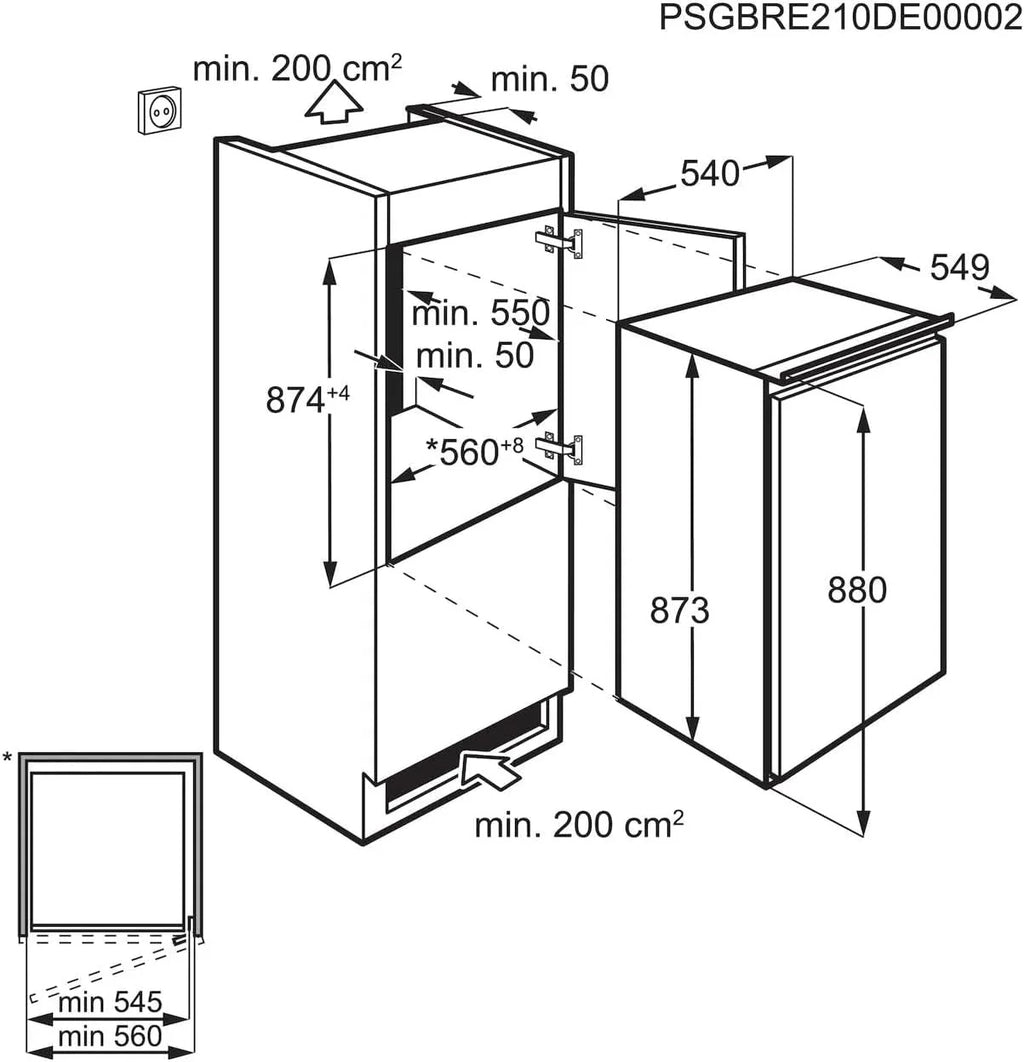 AEG TSK5O881ES lodówka do zabudowy / 880 mm / 142 l/drzwi holowane/E