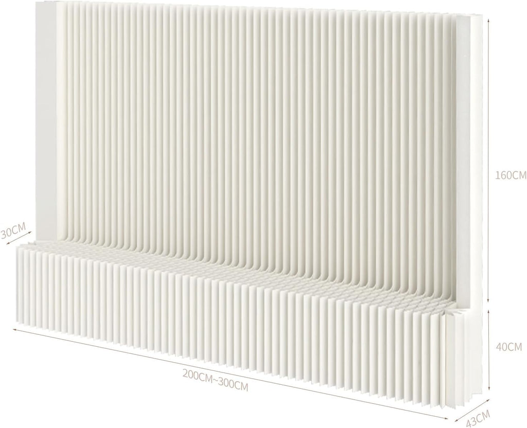 Separador de ambientes plegable con estantería, biombo divisor flexible, ideal para oficina, sala de estar, tiendas, dormitorio, balcón (blanco) (L300 x A43 x H200 cm)