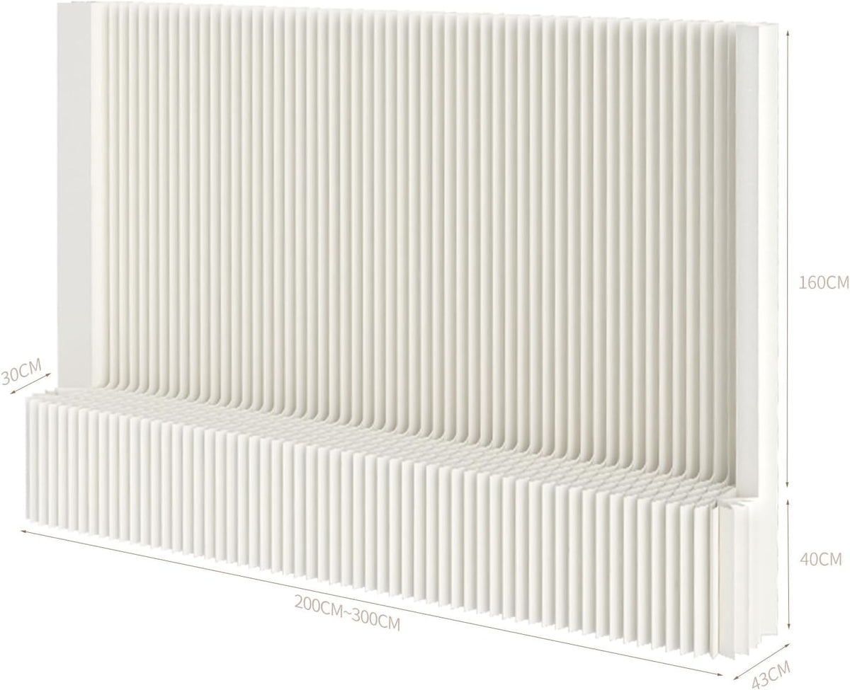 Separador de ambientes plegable con estantería, biombo divisor flexible, ideal para oficina, sala de estar, tiendas, dormitorio, balcón (blanco) (L300 x A43 x H200 cm)