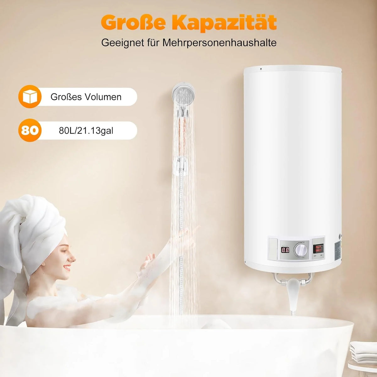 Bojler, elektryczny zbiornik ciepłej wody 2000 W, 220 V, mocowanie ścienne, bojler wodny, prysznic, wiszący na ścianie, do łazienki, prysznica, 25-75℃