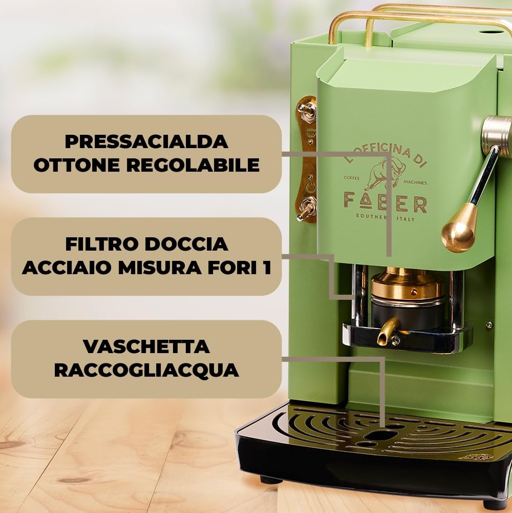 Cafetera Faber PRO Total Deluxe de latón, papel ESE de 44 mm, 1,3 litros, (blanco)