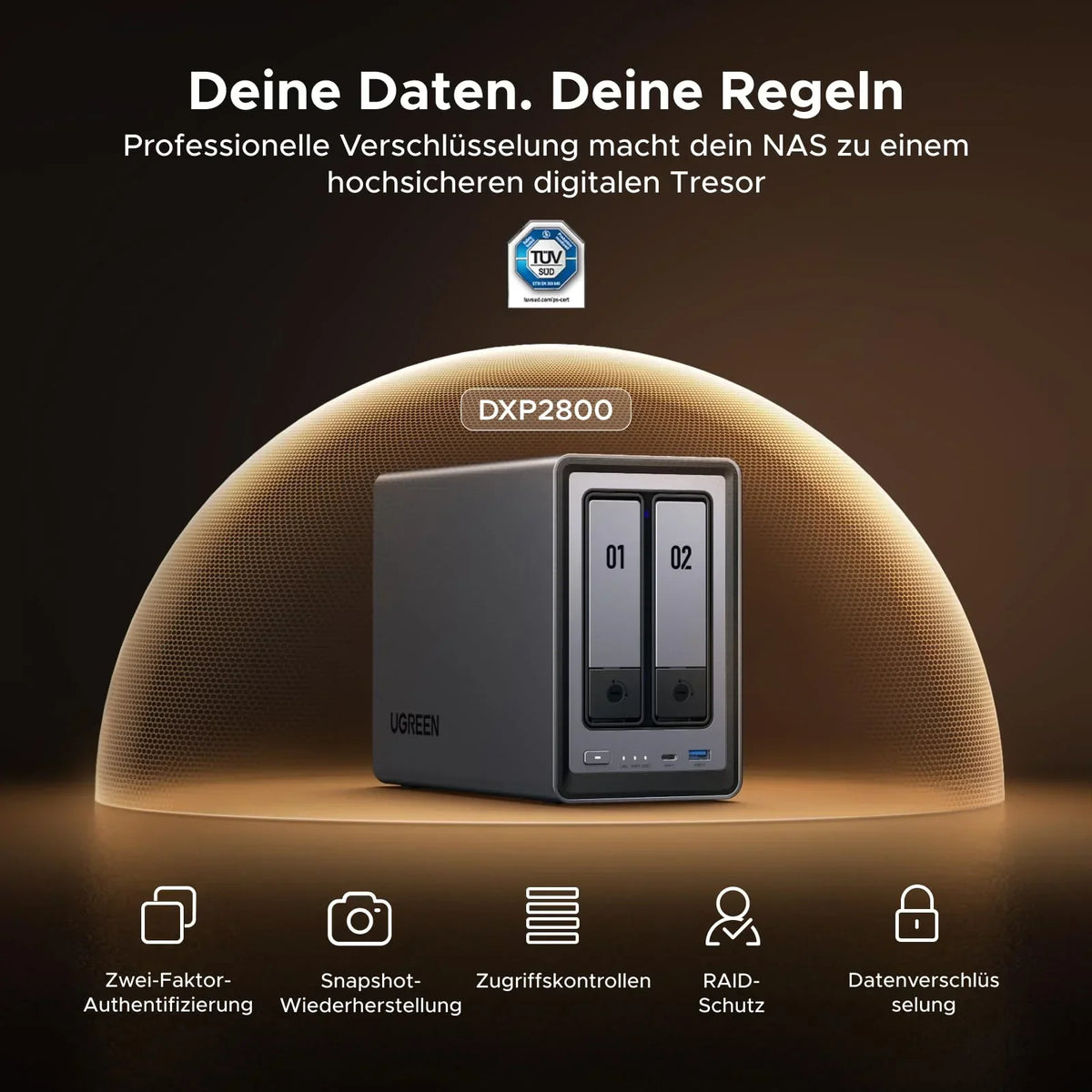 UGREEN NASync DXP2800 NAS de 2 bahías sin HDD, Intel N100, 2.5 GbE, 8 GB DDR5, 2x M.2 NVMe, 4K HDMI, Docker, máquinas virtuales, IA