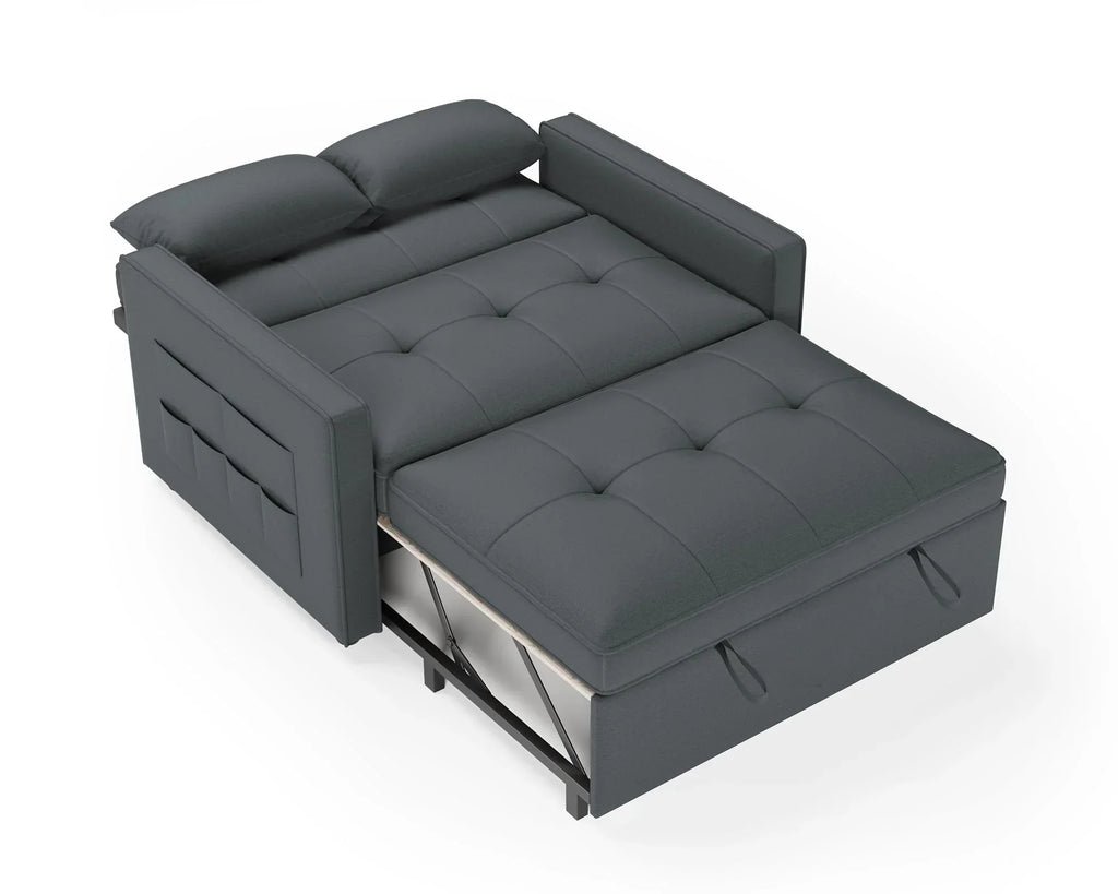 Sofá cama 3 en 1 LUXOAK 186 x 122 cm, gris, respaldo ajustable, acolchado cómodo de 12 cm, estructura de madera maciza y metal
