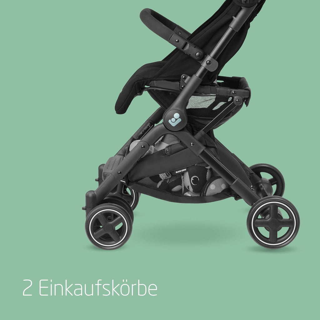 Cochecito para bebé Maxi-Cosi Lara2, 0–4 años, 0–22 kg, silla de paseo ultraligera y compacta, 3 posiciones de reclinado, posición horizontal, plegado compacto, correa para el hombro, Essential Black