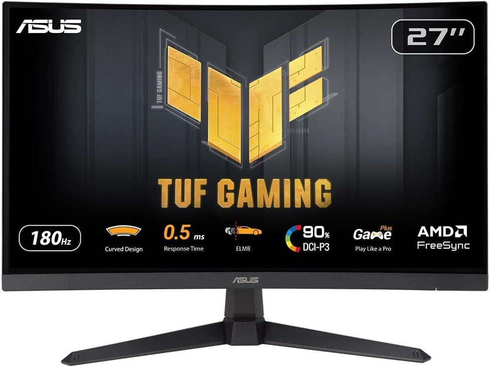 Monitor de juegos ASUS TUF Gaming VG27WQ3B – 27 pulgadas QHD, curvo, 180 Hz, ELMB, FreeSync, 1 ms GTG (0,5 ms), 90% DCI-P3, HDR, DisplayWidget Center