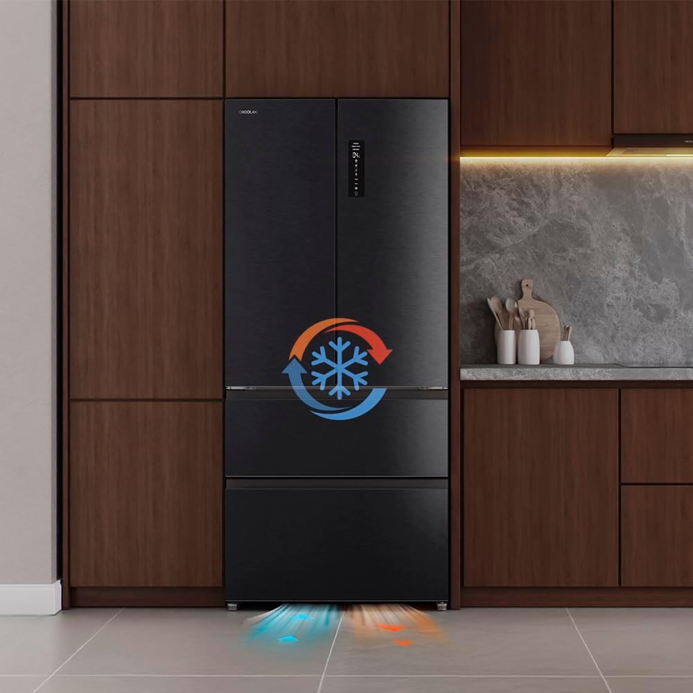 Frigorífico de 4 puertas Cecotec tipo puerta francesa, semi-integrable, 458 L, Total No Frost, Bolero CoolMarket F2D 458 SBI Dark E, 189 cm de altura y 83 cm de ancho, MetalFlexCooling, compresor Inverter