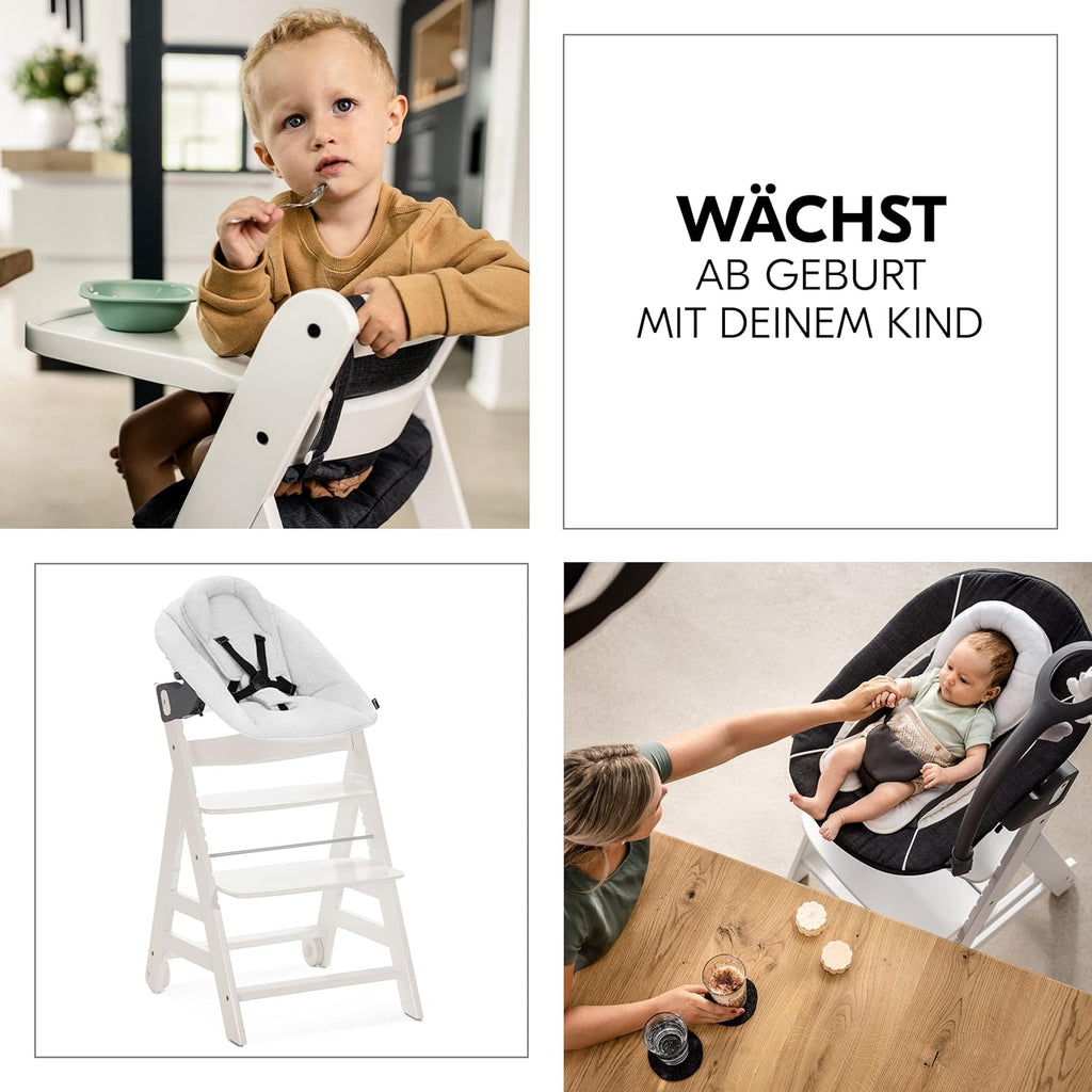 hauck Trona Beta+ Newborn Set Premium Dark Grey - Set de trona para bebé desde el nacimiento con accesorio para recién nacido Bouncer, cojín de asiento y bandeja - Gris oscuro