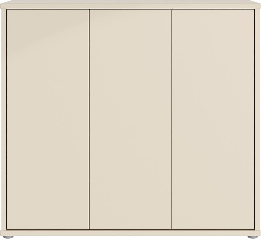 Zapatero Forte Alice Springs 100 110, armario de recibidor con 3 puertas y 8 estantes, madera reconstituida, color beige cachemira, 109,2 cm de ancho x 99,1 cm de alto x 34,9 cm de profundidad