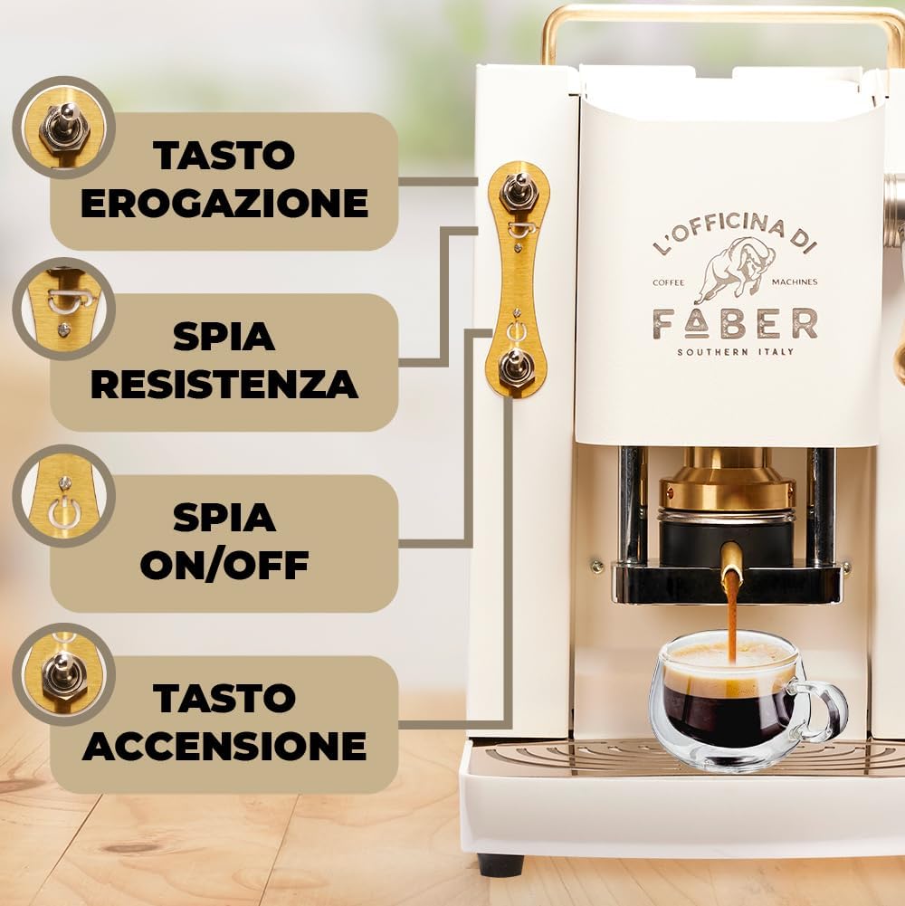 Cafetera Faber PRO Total Deluxe de latón, papel ESE de 44 mm, 1,3 litros, (blanco)