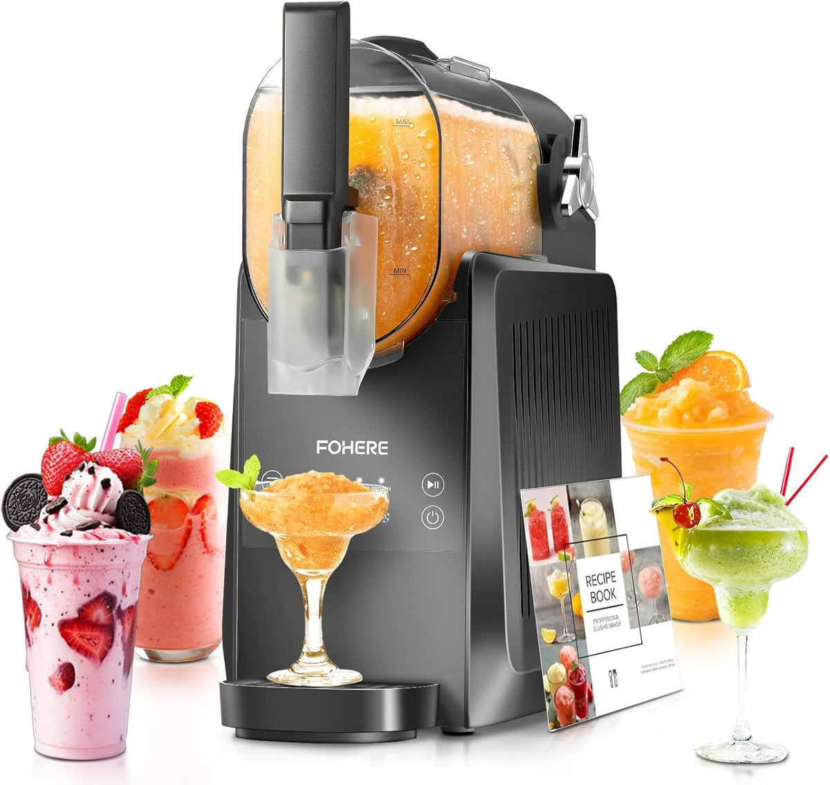 Máquina de granizados FOHERE, máquina de granizados de 2,6 L para el hogar, granizadora con autolimpieza, sin cubitos de hielo y 5 programas inteligentes, para granizados, cócteles helados, frappé, margaritas y batidos