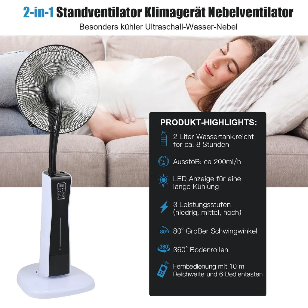 Ventilador de pie Sonnewelt con refrigeración por agua y nebulizador ultrasónico