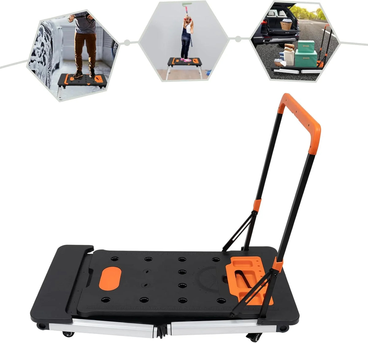 Wielofunkcyjna platforma robocza 7 w 1, nośność 250 kg, 7 w 1, wielofunkcyjny stół warsztatowy, składany, regulowana wysokość, mobilny stół warsztatowy, wymiary 109 x 55 x 16 cm