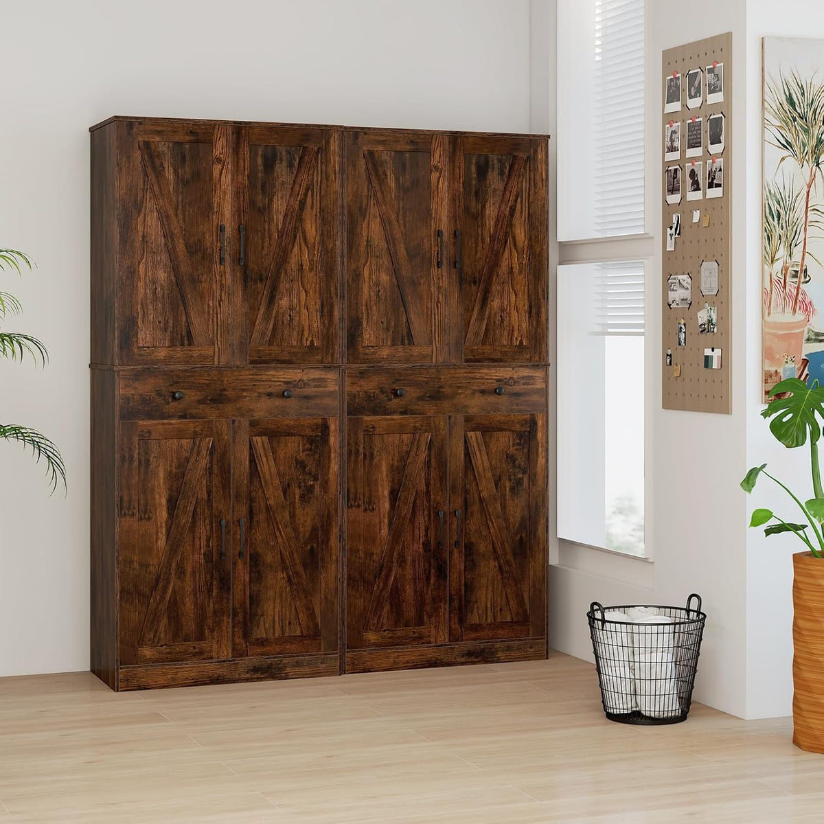 COSTWAY Armario de cocina alto, 183 cm, despensa con 4 puertas, cajón y 3 estantes ajustables, armario multiusos moderno, alacena alta, para cocina, comedor y salón, marrón