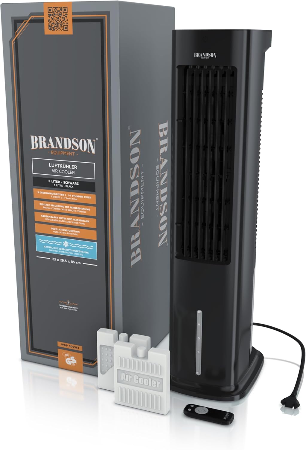 Brandson - Enfriador de aire por agua 5 en 1 - Enfriador evaporativo, humidificador, ventilador y purificador de aire, aire acondicionado portátil sin tubo de escape - Galardonado 2025 - silencioso - depósito de agua de 5 L
