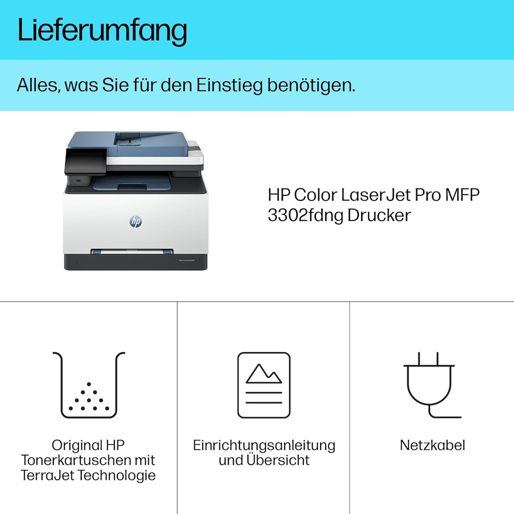 Impresora multifunción láser a color HP Color LaserJet Pro MFP 3302fdwg, fax, impresión automática a doble cara, pantalla táctil, Wi-Fi, Ethernet, USB, HP Wolf Pro Security