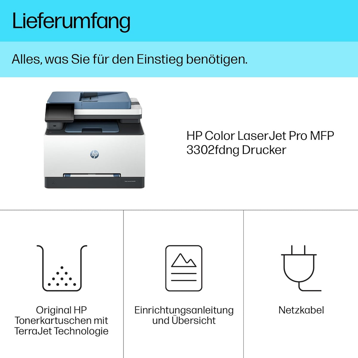 Impresora multifunción láser a color HP Color LaserJet Pro MFP 3302fdwg, fax, impresión automática a doble cara, pantalla táctil, Wi-Fi, Ethernet, USB, HP Wolf Pro Security