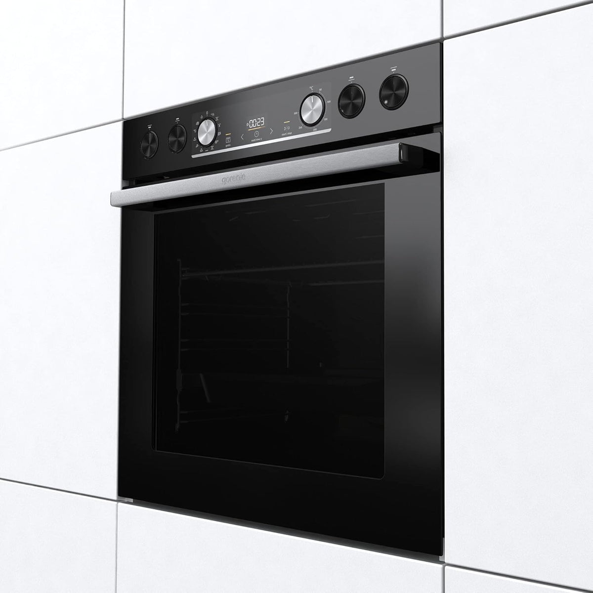 Set de horno empotrable Gorenje con aire caliente Inox Set 4 con placa vitrocerámica / 77 litros / ExtraSteam / GentleClose & Open / EcoClean / AirFry / PizzaMode / PerfectGrill / guías telescópicas / aspecto inox