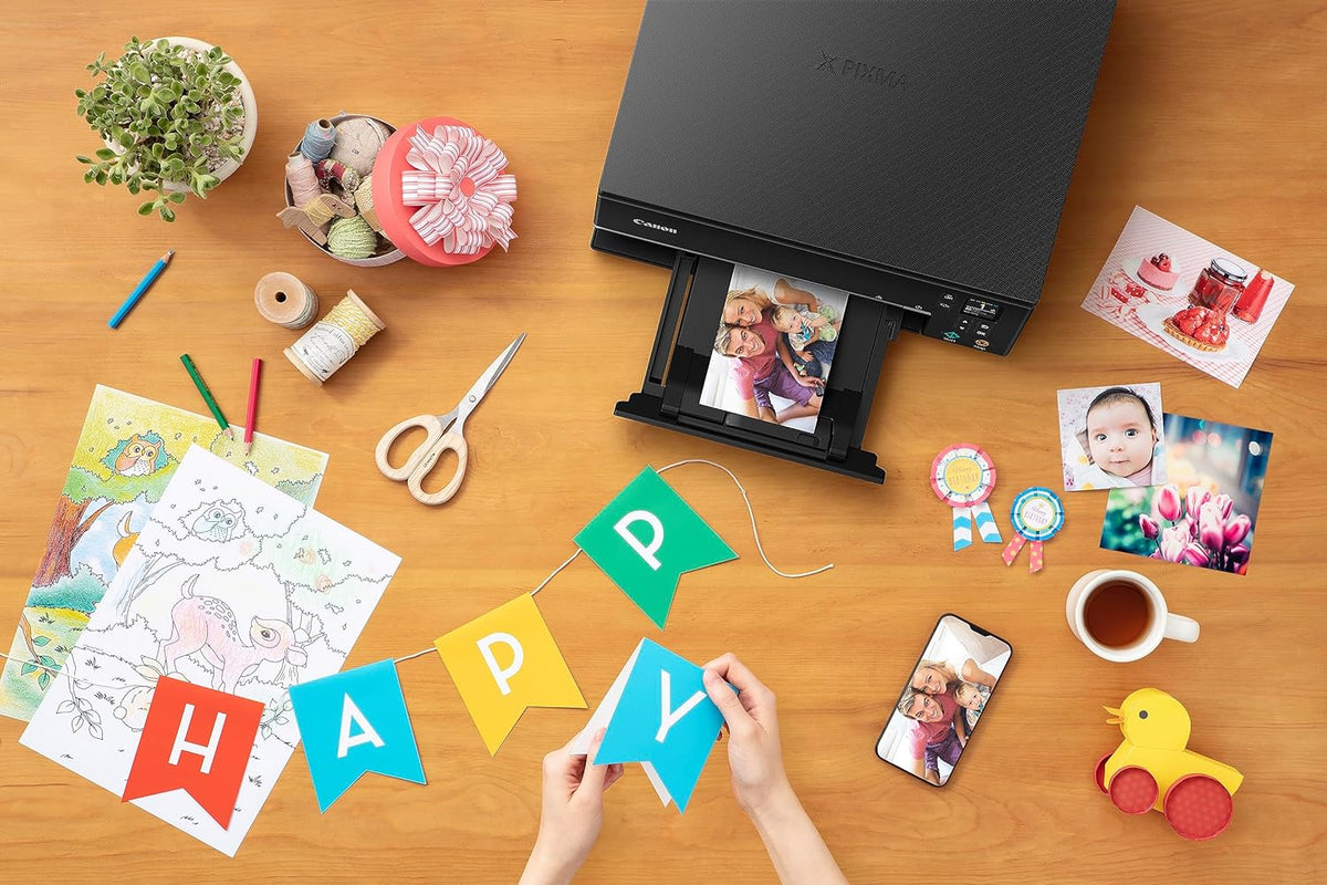 Impresora multifunción de inyección de tinta a color Canon PIXMA TS6350a DIN A4 (impresora fotográfica, escáner, copiadora, OLED, 4.800x1.200 ppp, USB, WLAN, 5 tintas independientes, impresión a doble cara, 2 bandejas de papel), negro