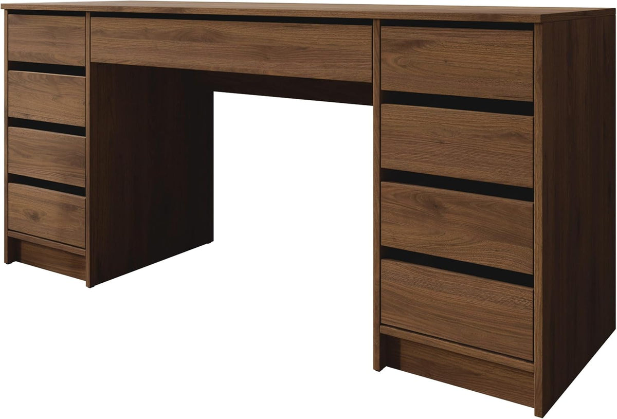 Escritorio Mirjan24 Ada Bis, 9 cajones, escritorio para estudiantes, mesa de ordenador, An:Al:Pr 154x76x55 cm, escritorio infantil, mesa de trabajo, mesa para PC, habitación juvenil, habitación infantil (Nuez Okapi)