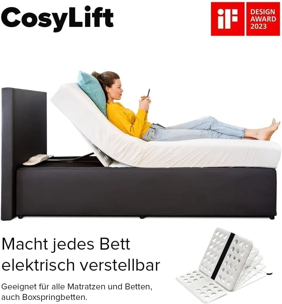 Somier eléctrico elevable CosyLift ajustable para colchones y camas tipo boxspring con motor y mando manual 102 x 70 cm