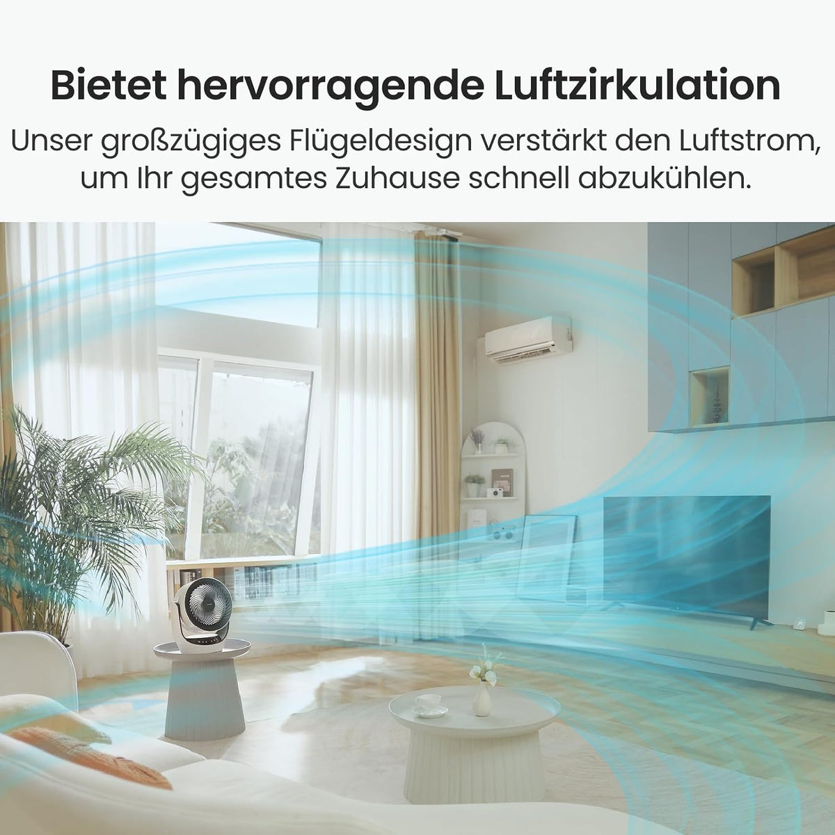 SwitchBot USB Tischventilator, leistungsstarker 24 dB leiser Batterie-Umluftventilator, Kompatibel mit Alexa/Google/Siri (Hub erforderlich), 4 Modi, 9-Std-Timer, Energieeffizienter Umluftventilator