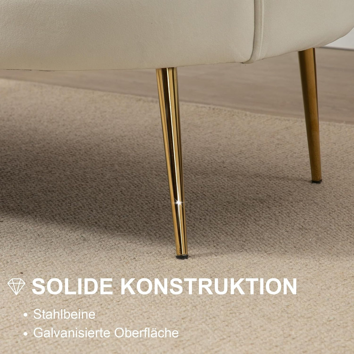 Sofá de 2 plazas HOMCOM con reposabrazos, respaldo en forma de pétalo, acolchado grueso, sofá tapizado moderno con aspecto de terciopelo y patas de metal para salón, 130 x 77 x 77 cm, blanco crema