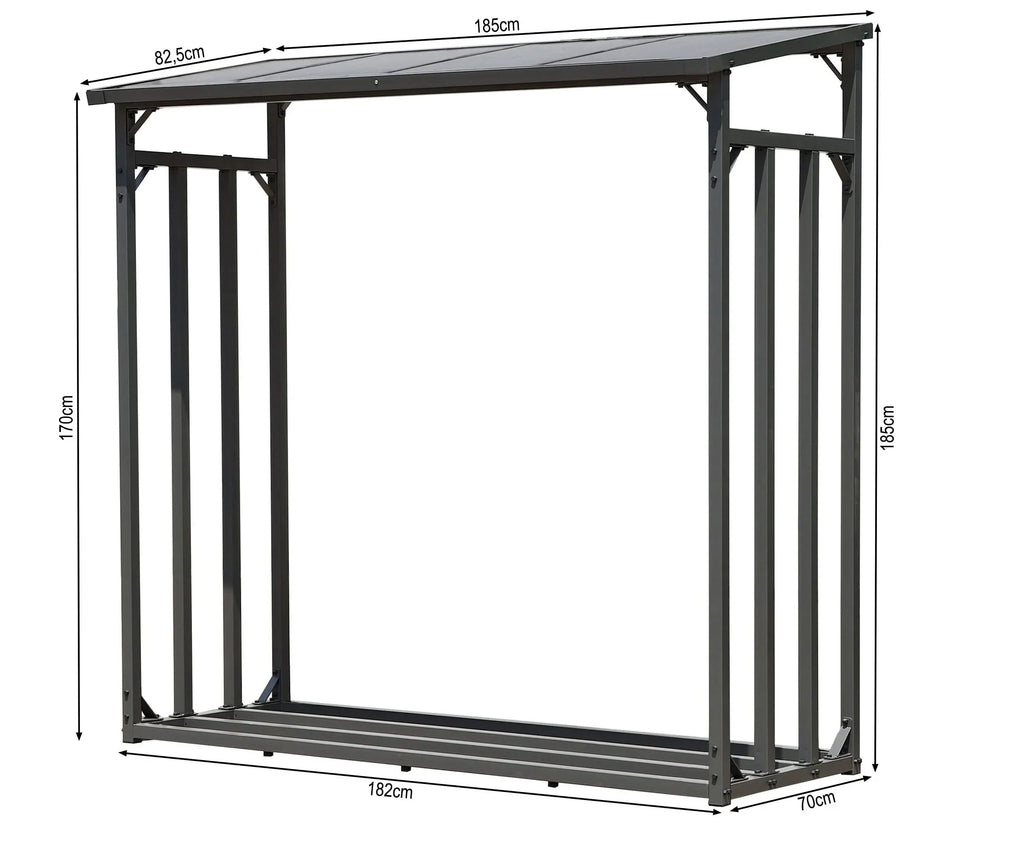 Estantería de metal para leña de exterior 185x70x185 cm Pro, perfil de acero de 40 mm, antracita, resistente a la intemperie, XXL 2,3 m³, soporte para apilado