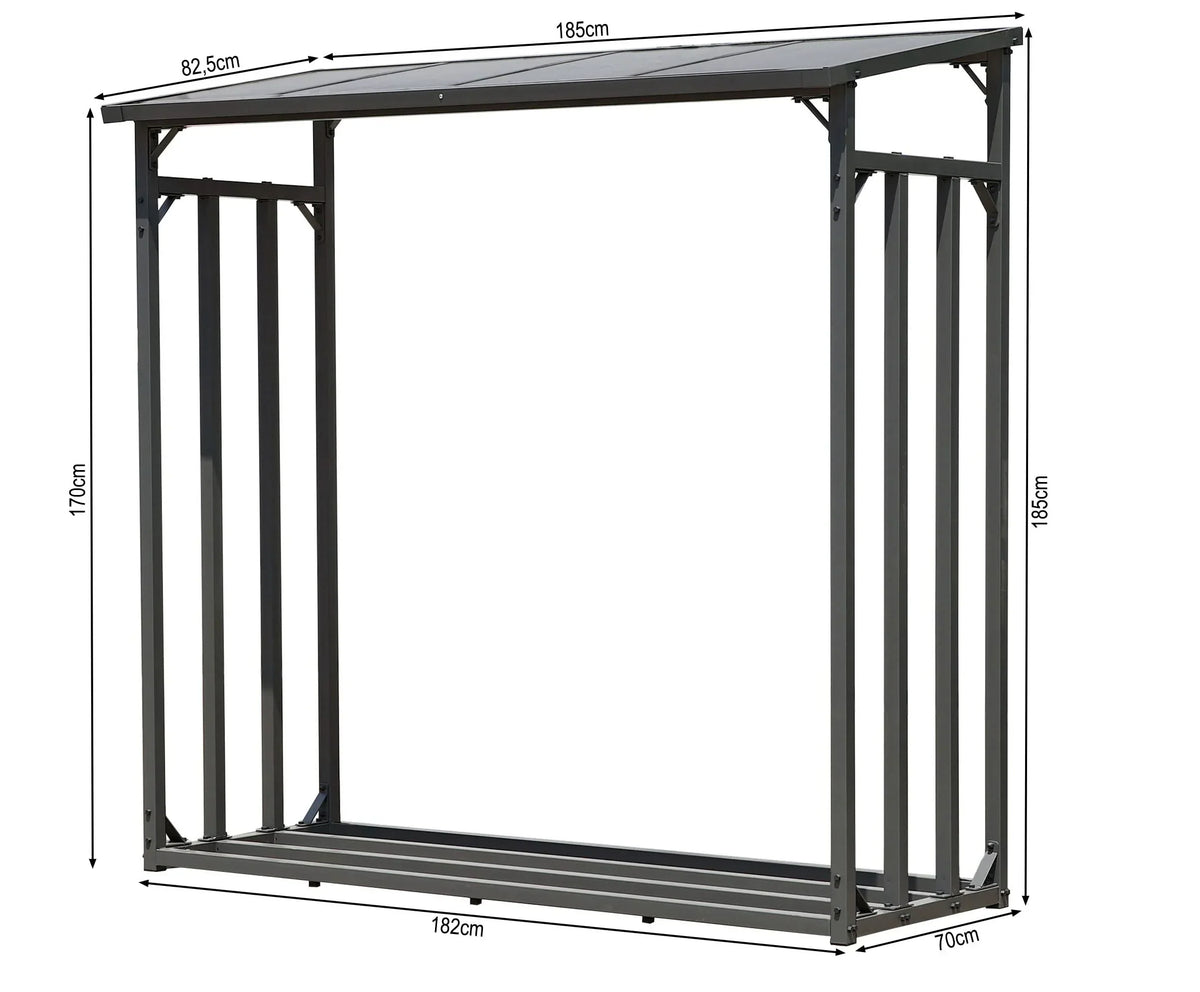 Estantería de metal para leña de exterior 185x70x185 cm Pro, perfil de acero de 40 mm, antracita, resistente a la intemperie, XXL 2,3 m³, soporte para apilado