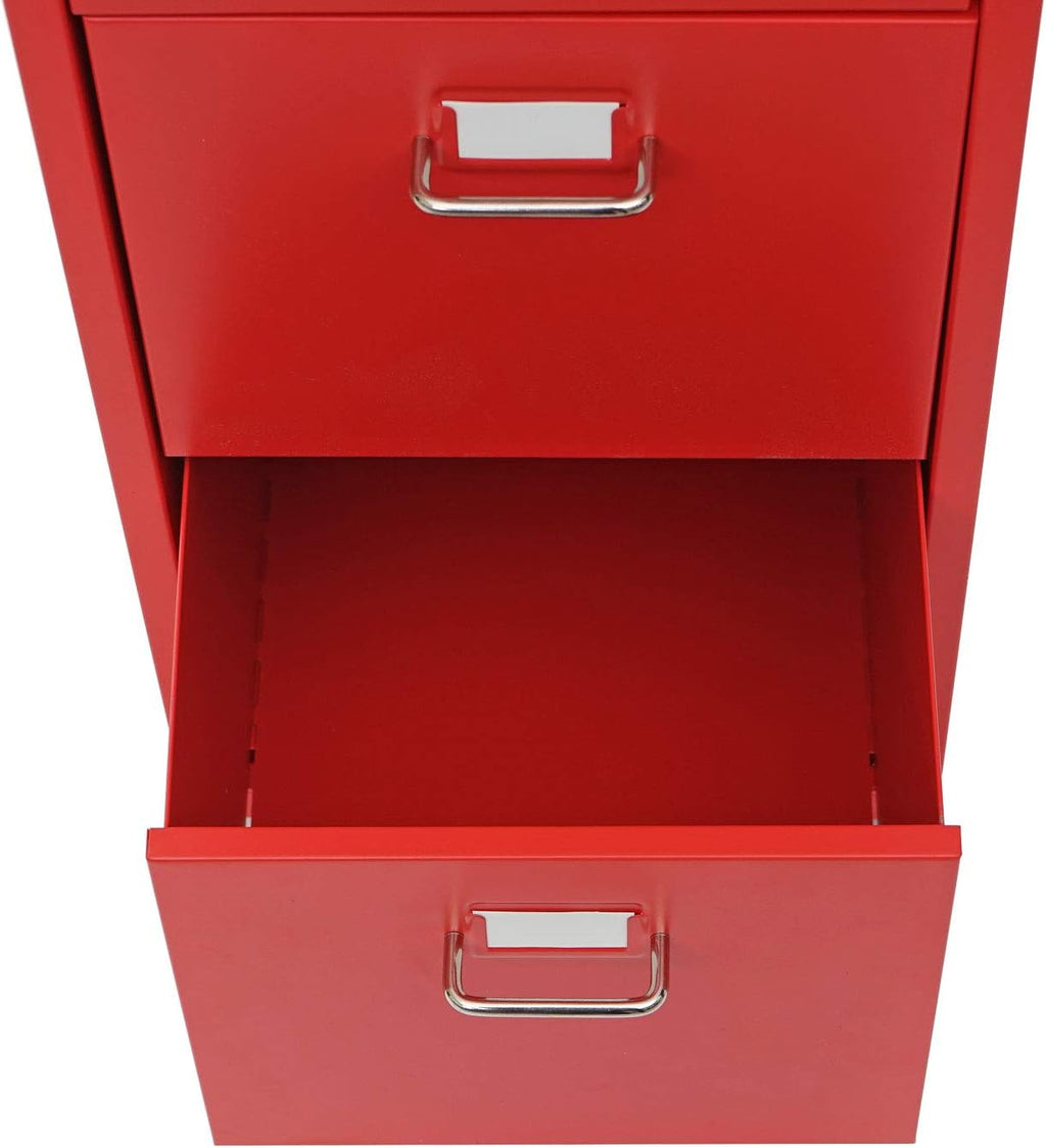 Mendler Cajonera Boston T851AM, archivador de acero, 110x28x41cm 8 cajones - rojo
