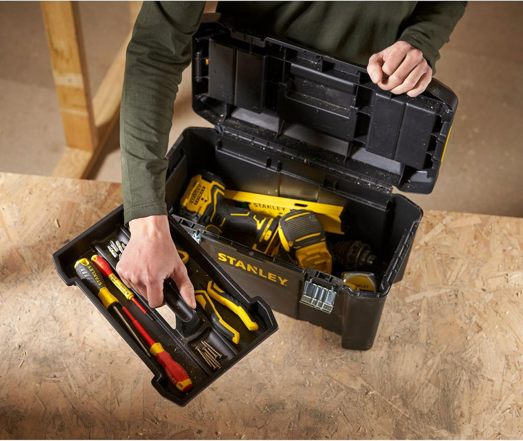 Caja de herramientas STANLEY Essential (19 pulgadas), solución de almacenamiento duradera con bandeja extraíble y organizadores, caja de herramientas portátil, para el almacenamiento de piezas y herramientas, STST1-75521