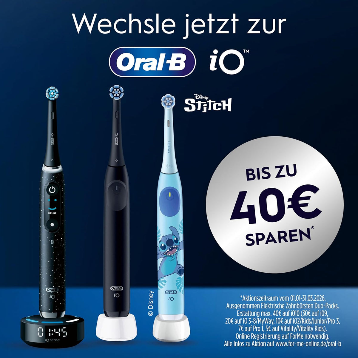 Cepillo de dientes eléctrico Oral-B iO Series 9, incluye 1 cabezal, 7 modos de cuidado bucal, ganador del test CHIP (11/25), diseñado por Braun, azul oscuro