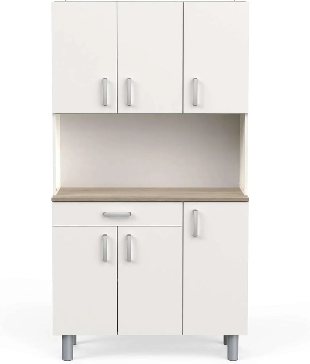 Miroytengo Mueble Auxiliar de Cocina, Alacena, Buffet 6 Puertas Color Blanco y Roble Kronberg 101 x 185 cm