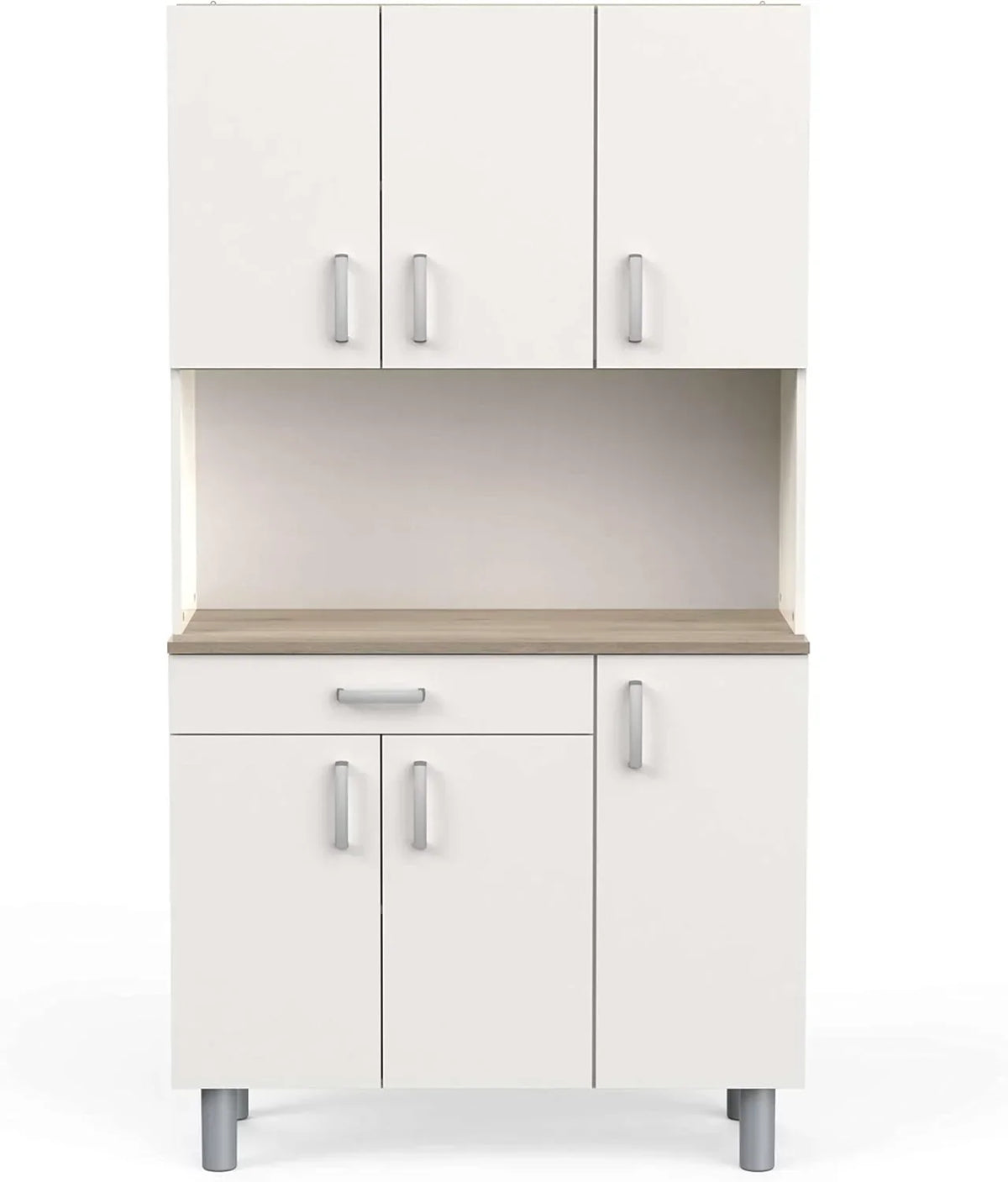 Miroytengo Mueble Auxiliar de Cocina, Alacena, Buffet 6 Puertas Color Blanco y Roble Kronberg 101 x 185 cm
