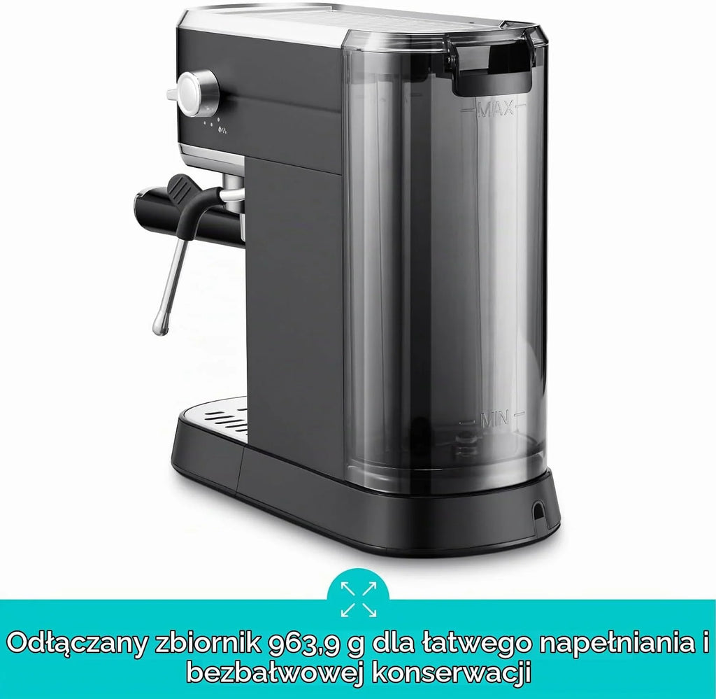 CASABREWS Ekspres do kawy z 20 barami, ekspres do kawy ze stali nierdzewnej ze spieniaczem do mleka, kompaktowy domowy ekspres do cappuccino, ekspres do kawy i