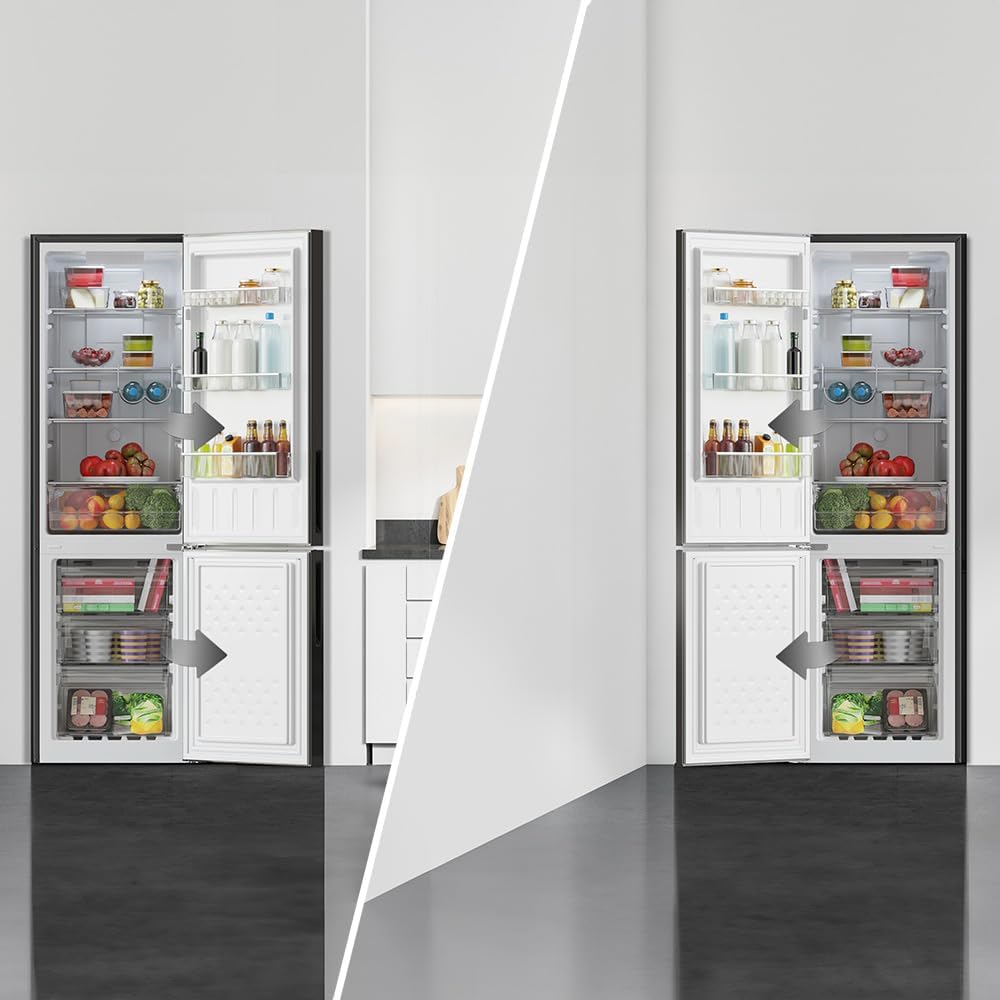 Frigorífico combinado Cecotec Bolero CoolMarket Combi 250 Dark E. 250L, Total No-Frost, clase D, Multi Airflow, congelación rápida, puerta reversible, alarma de puerta.