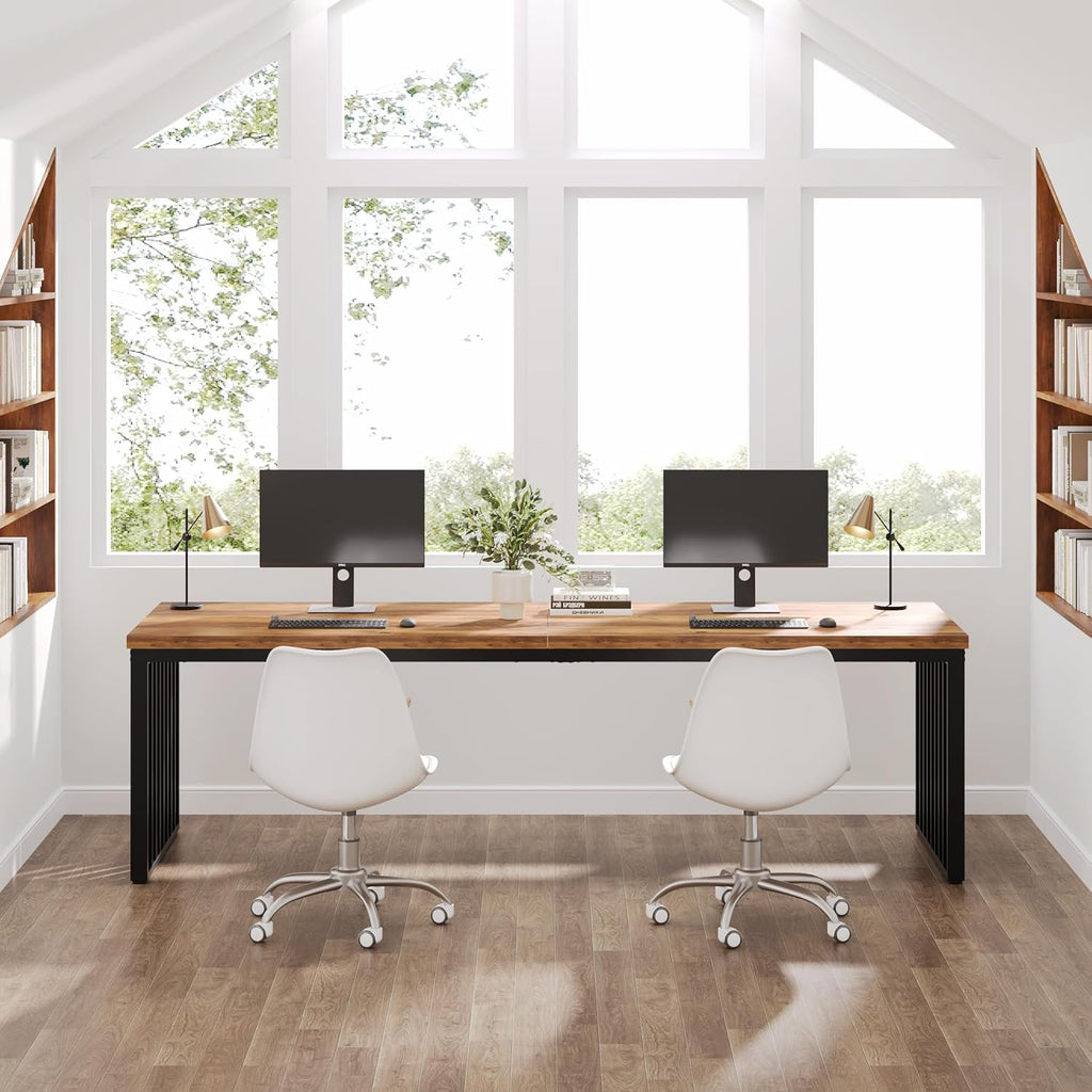 Escritorio Tribesigns de 180 cm, mesa de computadora grande, escritorio para PC, mesa de oficina con estructura de metal resistente, estación de trabajo para oficina en casa, mesas de despacho, mesa de conferencias (sin silla) (marrón)