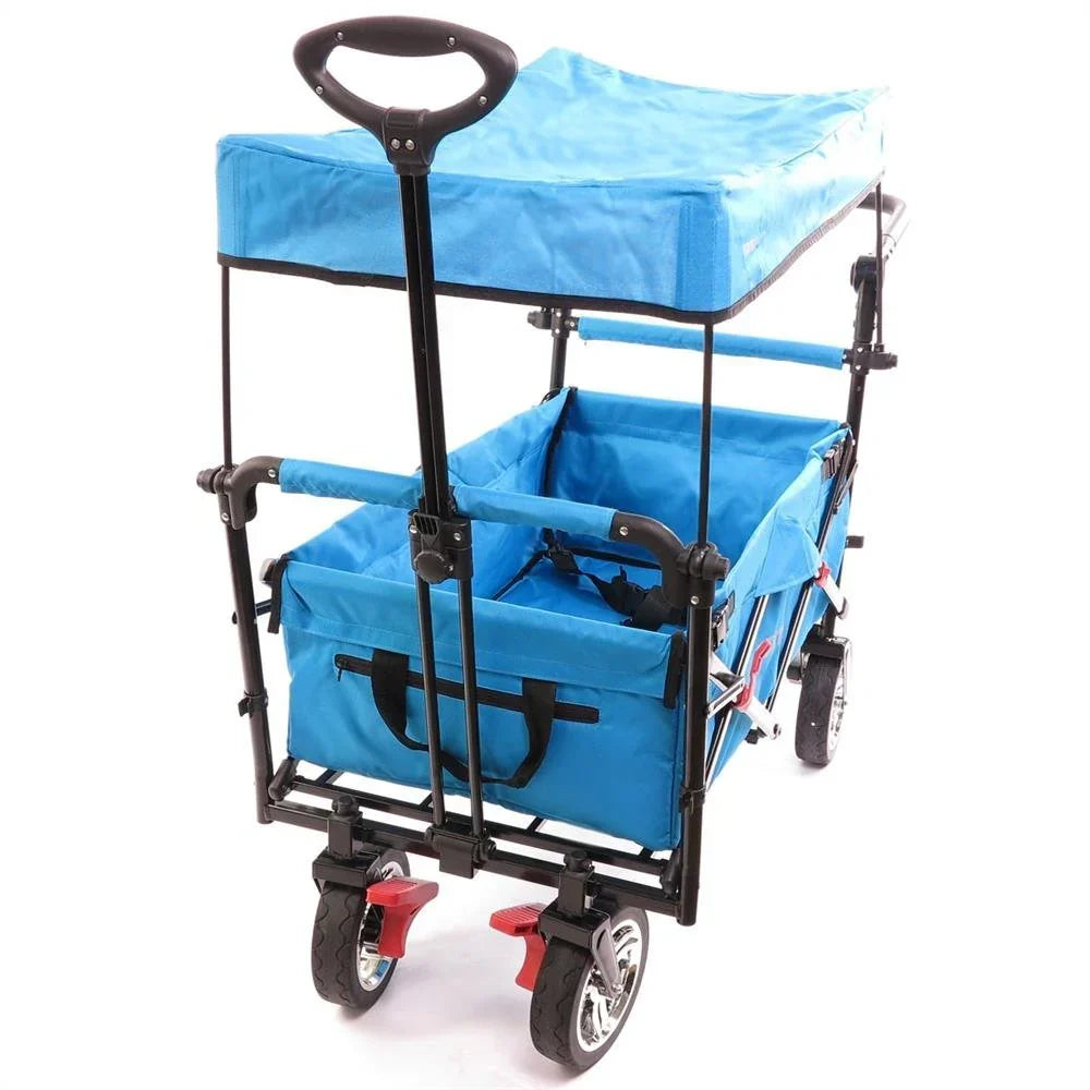 Carrito plegable FUXTEC FX-CT700, carro plegable gris para el transporte de niños, ciudad, campo, playa o montaña - con capota anti-UV, asa de empuje, freno de mano delantero y trasero, el original