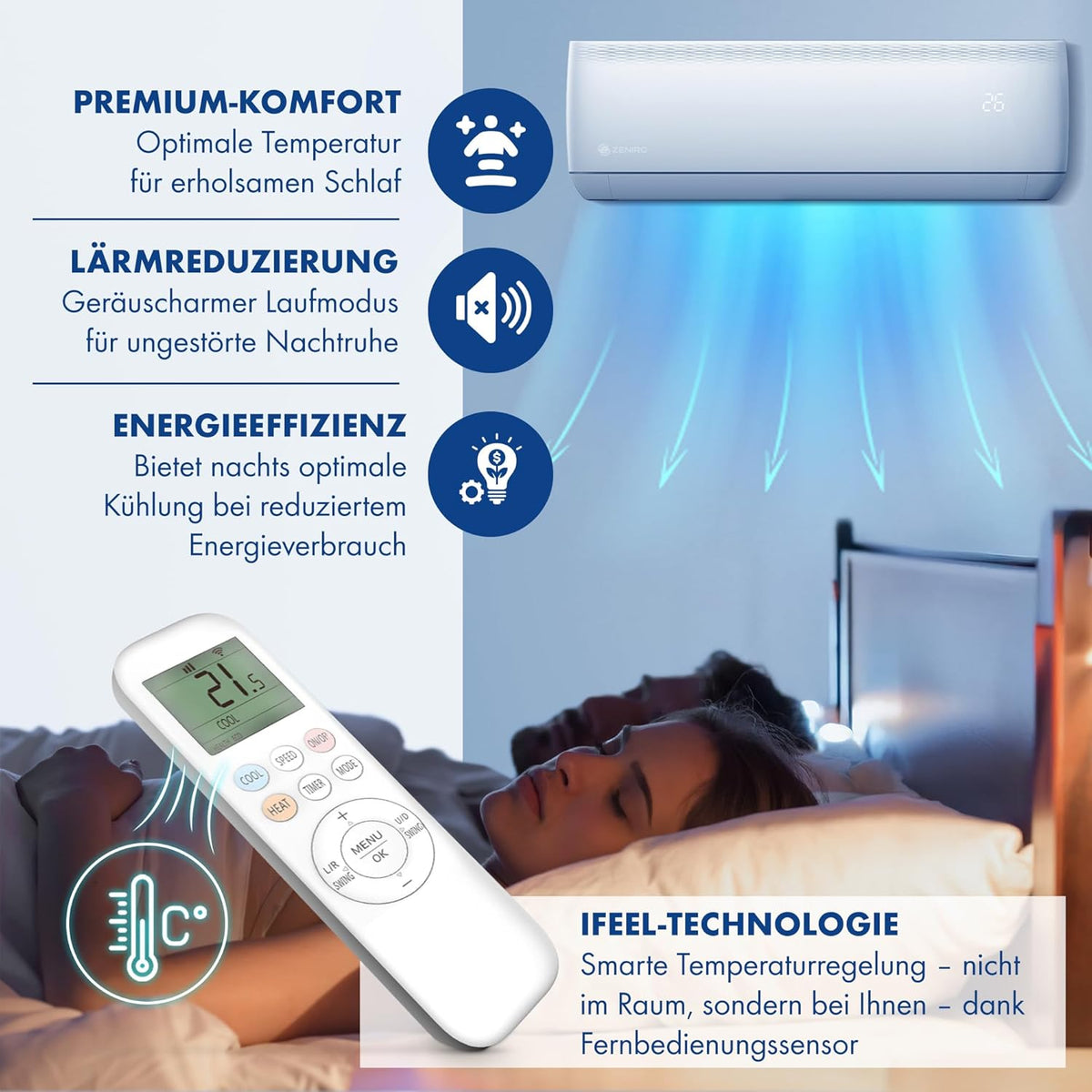 Set de aire acondicionado multisplit con 3 unidades interiores (2 x 2,6kW + 3,5kW), climatizador con función de calefacción, 27000 BTU, 7,9kW, A++, control por WiFi/App, flujo de aire 4D, calefacción hasta -20°C, precargado con R32