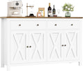 Aparador FirFurd de 140 cm de ancho, armario de cocina con encimera, alacena con 2 cajones y 4 puertas, mueble buffet de cocina con estante ajustable, aparador para cocina, salón y comedor, blanco, 140x89x40 cm