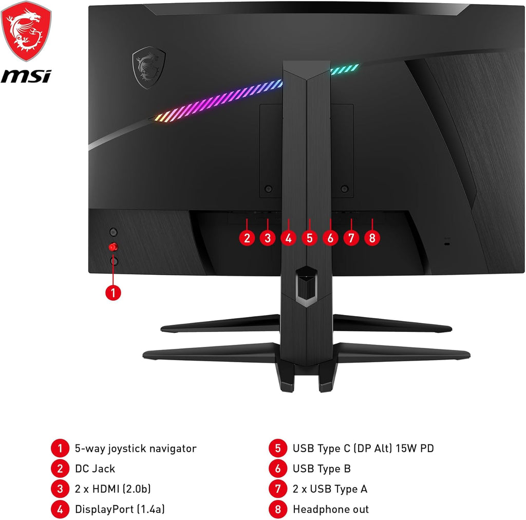 Monitor gaming curvo MSI MAG 275CQRXF de 27 pulgadas WQHD - 1000R, panel Rapid VA 2560 x 1440, 240 Hz / 1ms, 116% sRGB, DisplayHDR 400, Adaptive Sync, DP 1.4a, HDMI 2.0b, USB Type-C