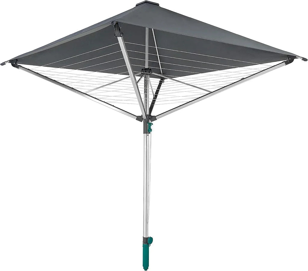 Tendedero tipo paraguas LinoProtect 400 con cubierta impermeable, tendedero de aluminio para exteriores, 40 m de cuerda, incluye base para suelo